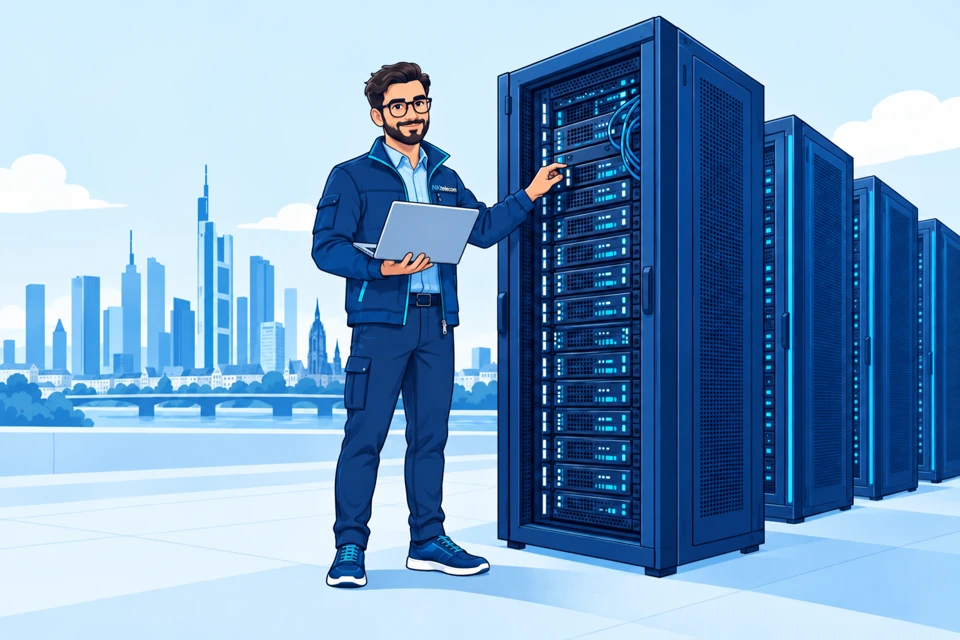 Engineers commissioning equipment in a new server facility