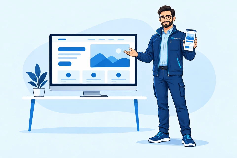 Designer reviewing a website on desktop and mobile